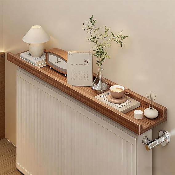 Modern Radiator Cover Over Radiator Shelf, Wooden Storage Rack Radiators Organizer Radiator Shelf Display Stand Dust-Proof for Living Room Bedroom Hallway,Walnut,23.6x5.9in/60X15CM