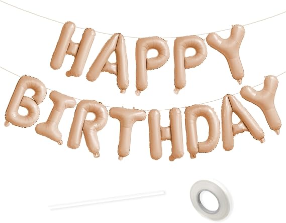 VHUWE 16 Inch Happy Birthday Balloon, Beige Happy Birthday Balloons Banner Aluminum Foil Letters Balloons for Birthday Party Decorations Supplies | Beige
