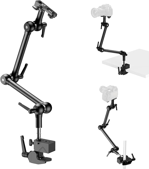 ALTSON 20.4"/52cm Magic Arm Mounting Kit - Super Clamp, 1/4" Screw Adapter, Overhead Camera Desk Mount Stand for Flash/LED Light/Microphone/Monitor, SmallRig Camera Cage, Max Load: 6.61lbs/3kg