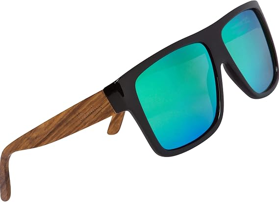 Woodies Oversized Flat Top Zebra Wood Wrap Sunglasses with Colored Lens for Men and Women | 100% UVA/UVB Protection
