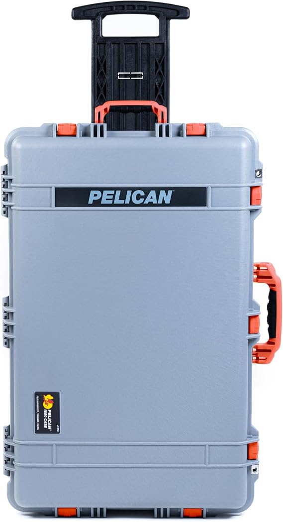 Silver Pelican 1650 Large Case -  Empty - Orange Handles & Latches