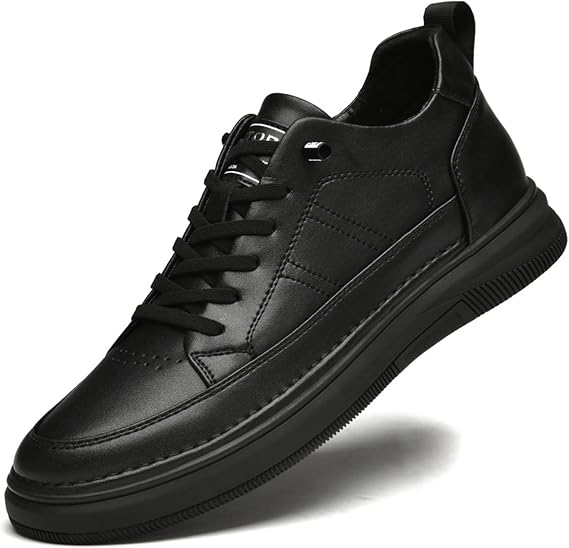 AIRFUL Men's Elevator Sneakers Invisible Height Increasing 2.36 Inches Taller Elevator Shoes Lace up Leather Fashion Sneakers (Color : Black, Size : 4.5 UK)