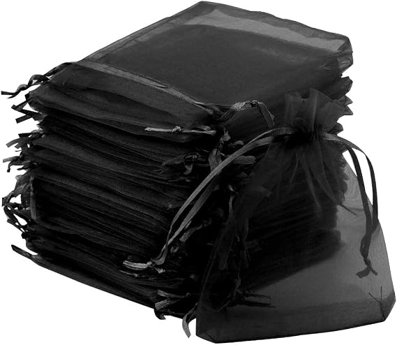 Tojwi 50pcs Gift Bags 3.54''x4.33'' Satin Drawstring Organza Pouch, Black