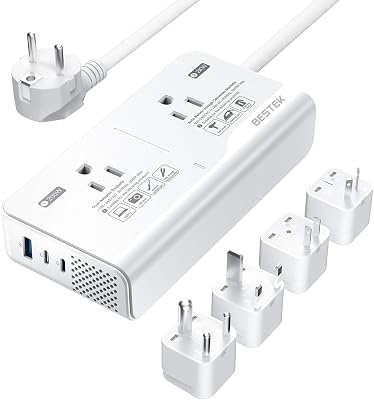 BESTEK 2000W Voltage Converter 220V to 110V Universal Voltage Converter US to Europe Travel Adapter with 2 AC Outlets and 3 USB Ports2 PD35W, for Hair Dryer Straightener White
