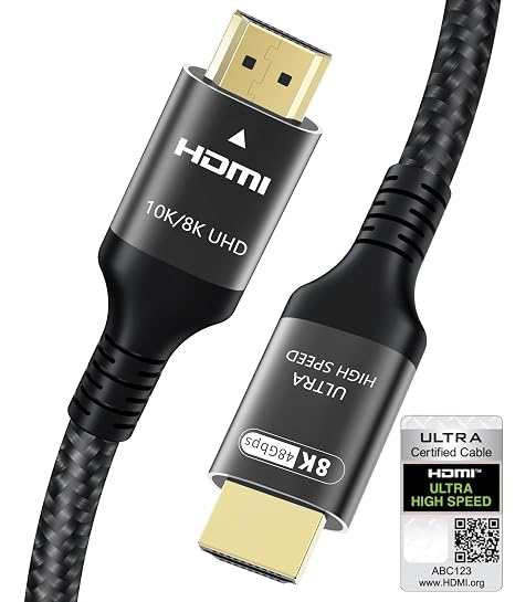 Certified 10K 8K 4K HDMI 2.1 Cable 5M, 48Gbps Ultra High Speed HDMI® Lead | Ethernet CEC 4K 240Hz 165Hz 144Hz 120Hz 8K 60Hz eARC Netflix HDCP2.3 HDR10+ PC Laptop RTX5090 TV Monitor Projector Xbox PS5