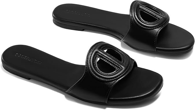 Coutgo Women's Open Toe Leather Summer Slide Sandals
