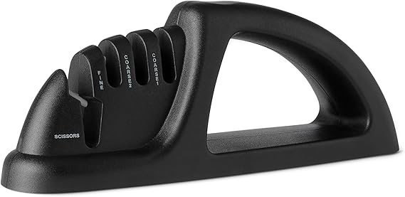 Amazon Basics 4-in-1 Knife Sharpener with Non-Slip Base, Includes Safety Glove