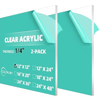 CALPALMY (2-Pack) 12 x 12 Inch Clear Acrylic Sheet Plexiglass 1/4" Thick; Use for Craft Projects, Signs, Display Cases, DIY Projects and More; Cut with Cricut, Engraver, Saw or Hand Tools No Knives
