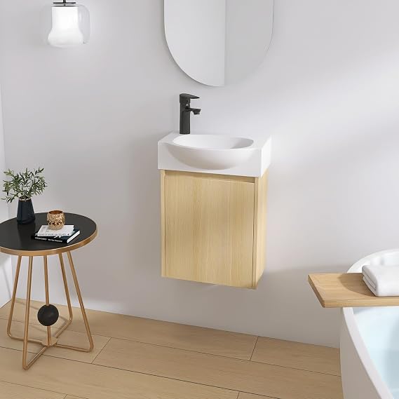 16" Bathroom Vanity with Sink,16" Floating Bathroom Vanity for Small Space