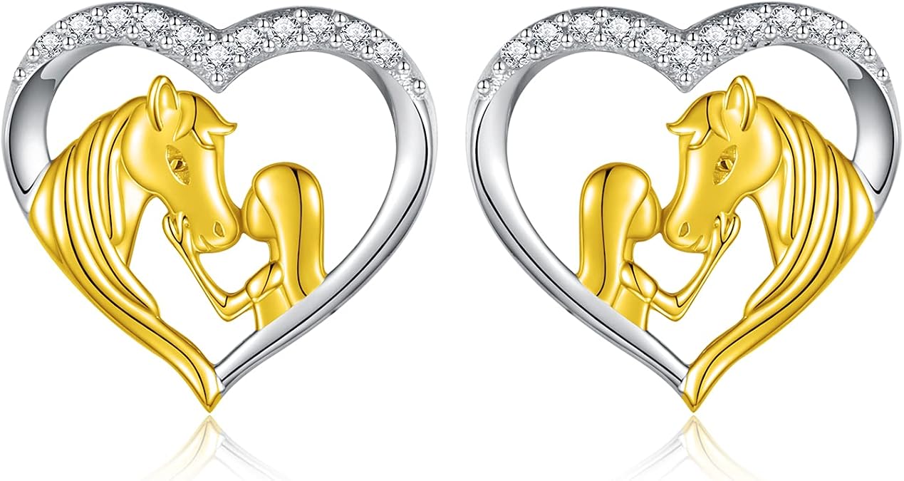 Hypoallergenic Lucky Horse Stud Earrings 925 Sterling Silver Lucky Horse in Heart earrings Embrace Horse earrings Equestrian Birthday Gift