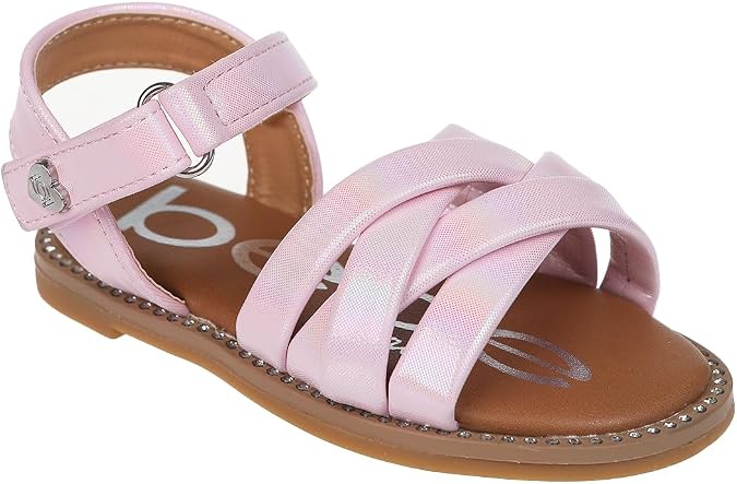bebe Girls' Sandals - Trendy Flat Designs with Rhinestones, Puffy Straps, Embossed Details and Charms for Toddlers/Little Kids/Big Kids