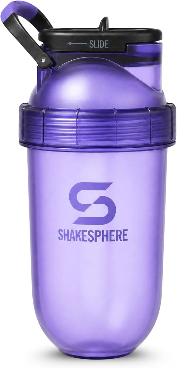 SHAKESPHERE 13.5oz Straw Shaker No Mixing Ball BPA-Free, Tritan Purple | Capsule Design, No Mixing Ball, Portable and Compact, Easy to Clean, Stain-Resistant, Gym, Travel, Workout, Smoothies