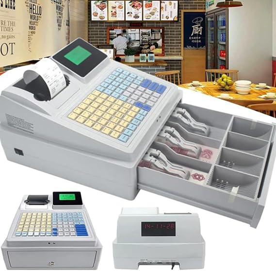 Electronic Cash Register - 81 Keys Commercial Cash Register with LED Display and Drawer for Small Business, Retail, and Restaurant