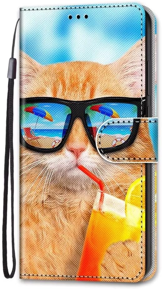 For iPhone 15 Pro Max Case Flip Shockproof Leather Folio Book Wallet Case with Card Holder Stand Silicone Bumper Protector Cover Phone Case for iPhone 15 Pro Max,Orange Cat