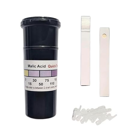 Malic Acid Test Strip Kit, 0-500 mg/L, 10 Tests | Malolactic Fermentation (MLF), Made in USA, for measuring red and white wines
