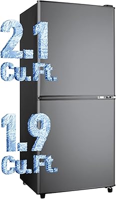 Fridge with Bottom Freezer and Drawer, 4.0 Cu.Ft Double Door Refrigerator with 7 Adjustable Temperature Settings for Bedroom, Dorm, Office, Apartment, Large Capacity, Black