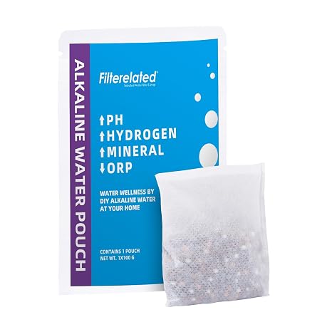 Filterelated Alkaline Water Filter Pouch 100g, Raise pH to 9+, BPA-Free SGS Tested, Portable Water Filter for Home, Camping, Travel, Office, Long-Lasting 420 Liltre / 111 Gallons (1-Pack)