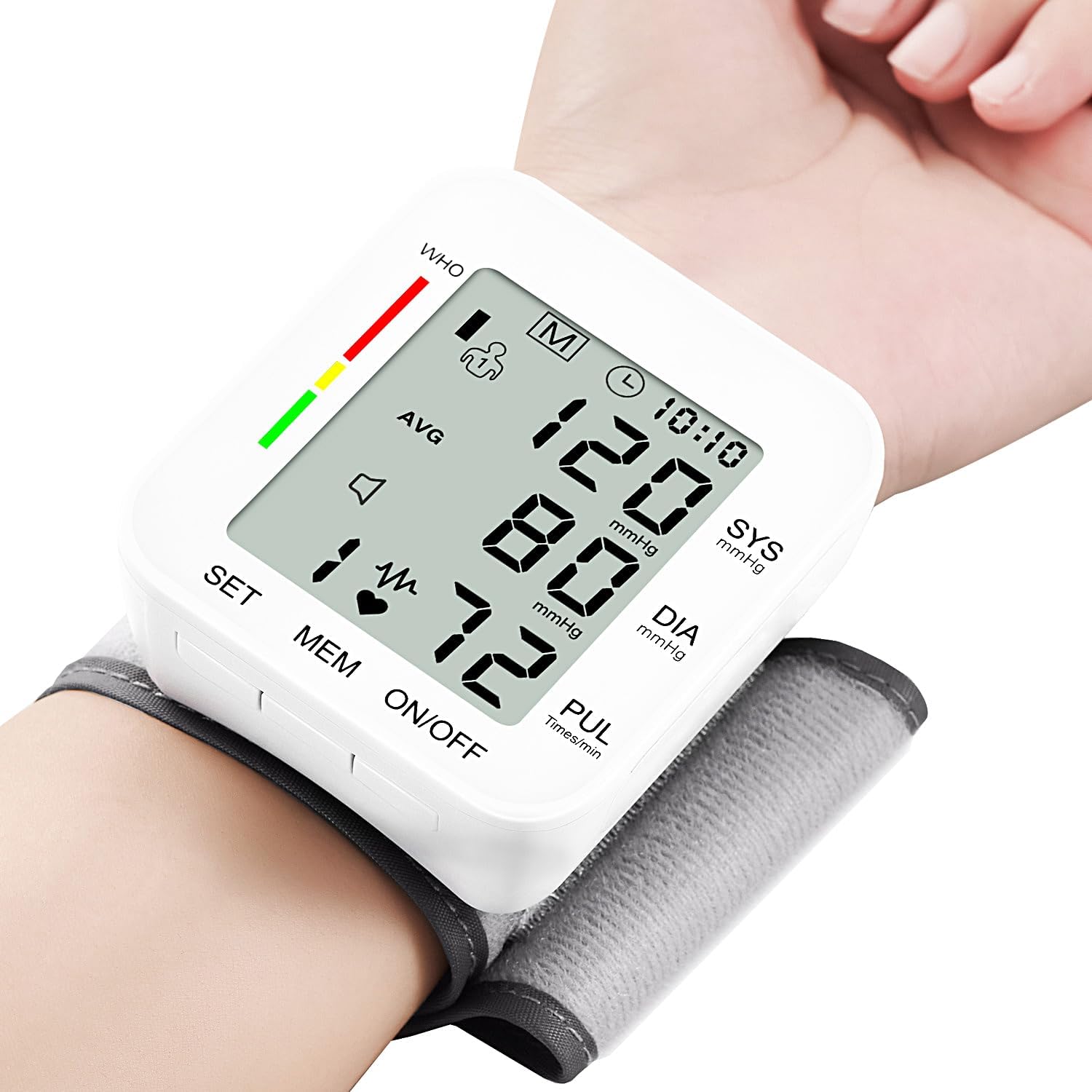 Blood Pressure Monitor Automatic Machine for Home Use LCD Display with Voice Adjustable Wrist 5.3-7.7 Cuff 2X99 Memory with Carrying Case White