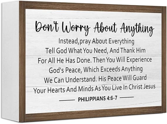 Ruvoty Don't Worry About Anything Philippians 4:6-7 Bible Verse Wooden Box Sign Desk Decor,Rustic Scripture Wood Block Plaque Sign for Christian Farmhouse Home Office Shelf Tabletop Wall Decor