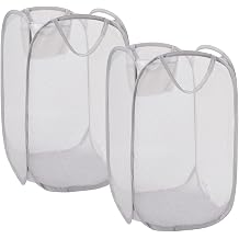 Foldable Pop Up Laundry Hamper – Set of 2 Collapsible Mesh Baskets with Handles for Kids, Baby, Dorm or Travel, Dual-Use Laundry Organizers for Clothes, Toys, Storage – Gray