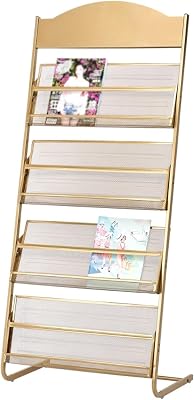 Floor-Standing Magazine Rack Floor-Standing Magazine Rack Information Rack Storage Rack 4-Layer Newspaper Display Rack Metal Manual Book Rack for Exhibitions, Office Information RackGold