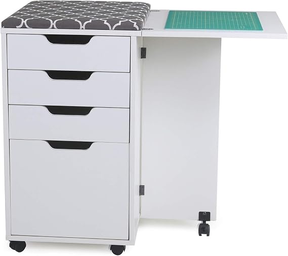 Kangaroo Kiwi Sewing Storage Rolling Caddy and Ironing Station Mobile Craft Storage Cabinet with Ironing Surface & Shelves