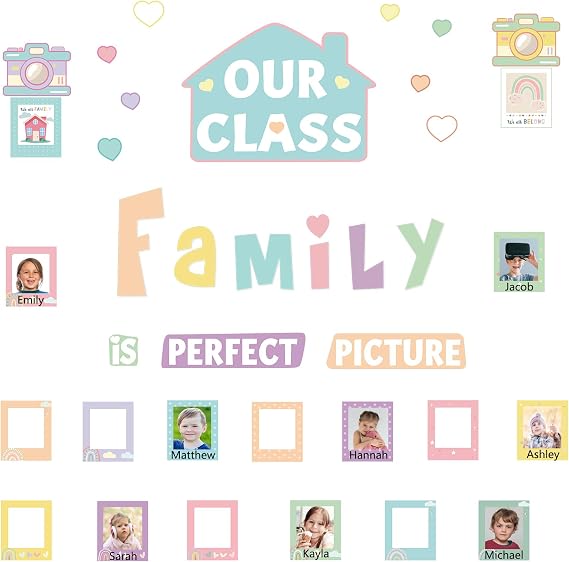 EIHFHIE 52 Pcs Pastel Pop Classroom Decor, Our Class is a Family Picture Frame Bulletin Board Sets for Back to School Nursery Chalkboard Wall Door Decor Teacher Supplies