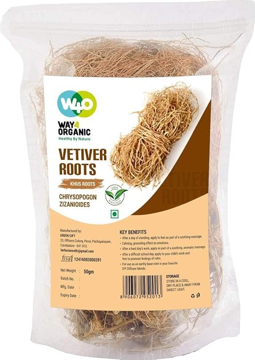 Vetiver Root/Dried Khus-Khus/Vetiveria Zizanioides (50 Grams), Young Roots Not Aged Matured Roots, Natural Herbal Coolant - Way4Organic (1 Pack)