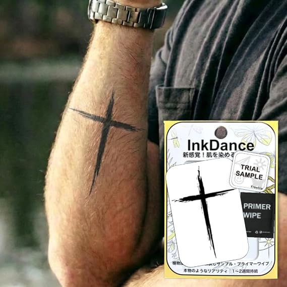 Semi-Permanent Tattoo, Raw Faith Cross, Long Lasting Temporary Tattoos, Waterproof Plant-Based Ink, Lasts 1-2 Weeks, Color Develops in 24 Hours X055