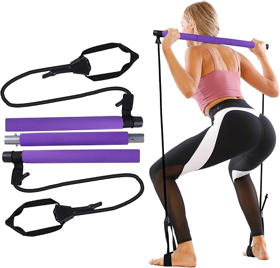 Pilates Bar Kit,With Adjustable Resistance Band Pilates Exercise Stick,Multifunctional Portable Home Fitness Pilates Bar Set, For Stretching, Yoga, Shaping,Exercise,Sit-ups,Lose weight