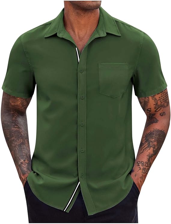 Custom T Shirts for Men 2024 Fashion Short Sleeve Button Down Shirts Slim Fit Solid Collar Dress Shirt Work Party