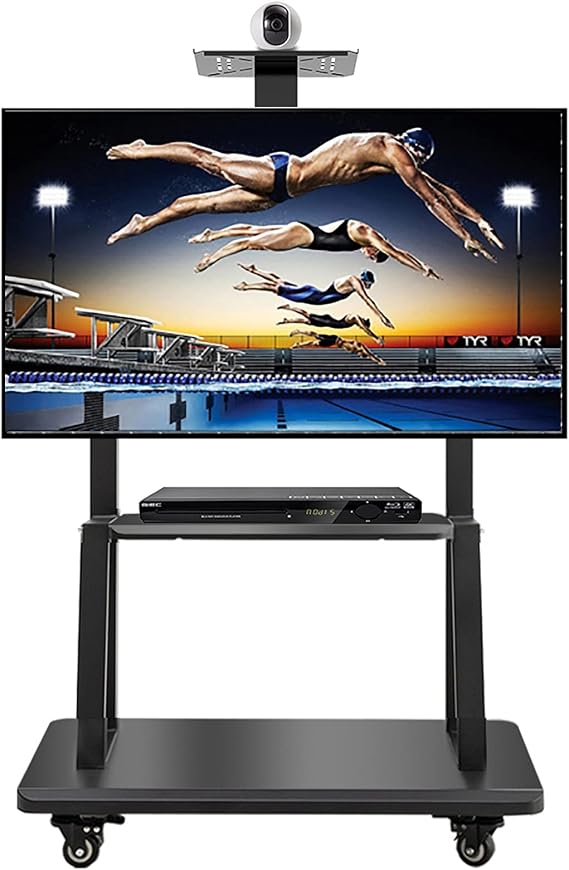 Rolling/Mobile TV Cart on Wheels for 40/45/50/55/65/70/75 Inch Flat Screens TV, Heavy Duty Black Floor TV Trolley with Camera Shelf, Office/School