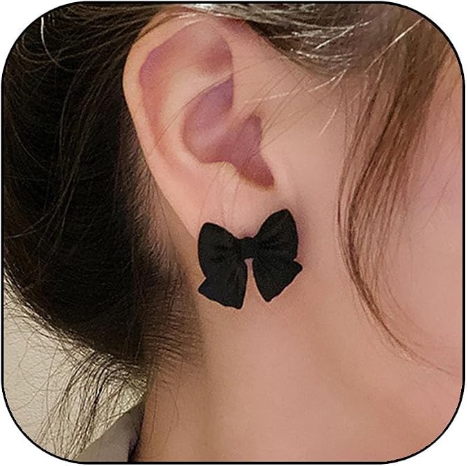 Black Bow Earrings for Women Bow Design Stud Handmade Sweet Bowknot Jewelry Dainty Simple Gifts for Women