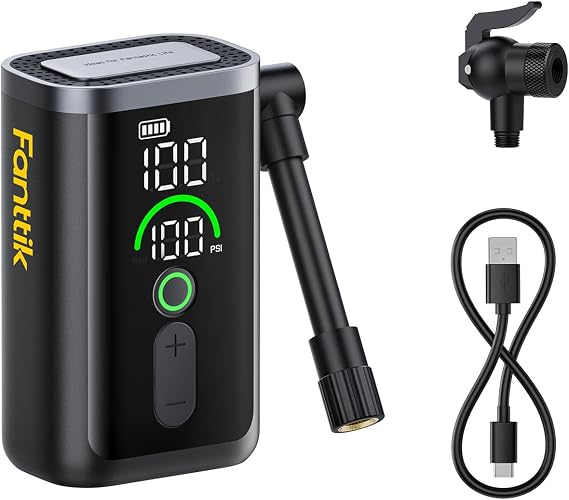 Fanttik X11 Ace Mini Electric Bike Pump, 150PSI, 21s Fast Inflate, iF Award | Portable Air Pump with Presta/Schrader Valve, Auto Stop, for Motorcycle/Road/E-Bike/MTB, LED screen, 1 PSI accuracy