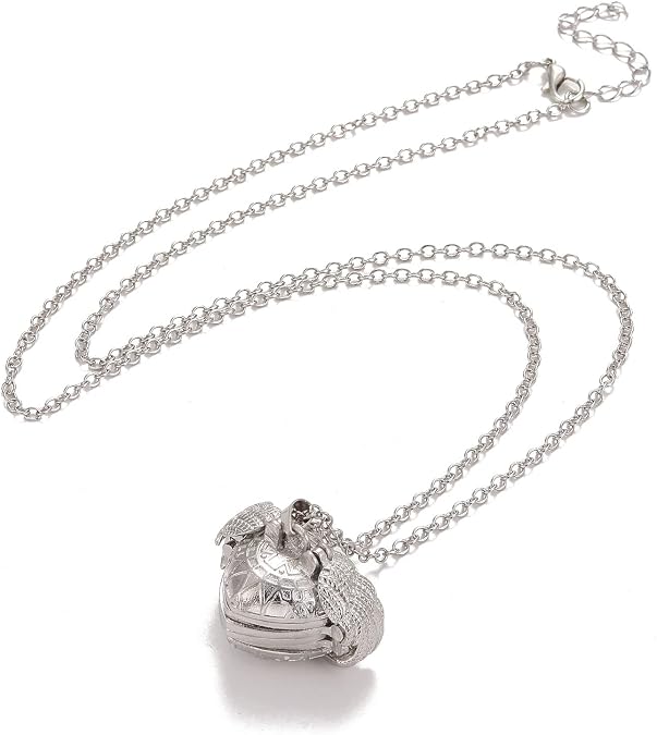 Ornaland Heart Expanding Photo Locket Pendant Necklace for Women Men with Angel Wings, 4 Photo Locket Alloy Neck Decoration for Mother's, Platinum, 24.21 inch(61.5cm)
