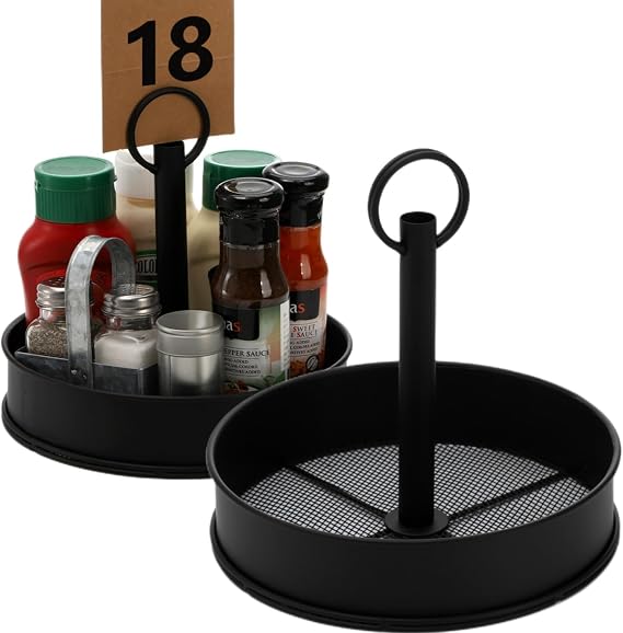AVLA 2 Pack Steel Condiment Caddy, Rust-Resistant Seasoning Sauce Holder, Metal Storage Rack Basket with Display Handle, Table Caddies Collection for Restaurants & Homes, Picnics, Outdoor Grills