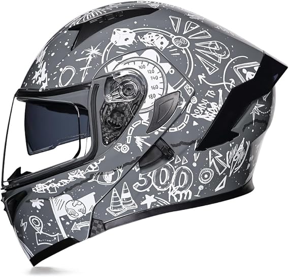 Modular Motorcycle Helmets, Flip Up Full Face Double Visor Motorbike Helmet ECE Approved, Bluetooth can be installed, for Adults Men Women City Rides Moped M~XXL