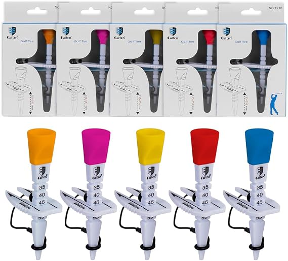 CAITON Adjustable Height Plastic Golf Tees, 3-1/4 in, with Swing Visual Guide, Triangle Directional Design Mark