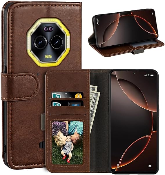Leather Flip Cover Compatible with Ulefone Armor Mini 20 Pro Wallet Case with Card Slots, Magnetic Closure, Stand Function, RFID Shockproof Folio (Darkbrown)