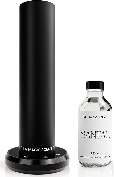 The Magic Scent Bluetooth Diffuser & Santal Oil Gift Set - Smart Ultra-Quiet Scent Machine & Sandalwood Oil - Waterless Diffuser with Up to 1000 sq. ft. Coverage & Santal, 4 fl oz, 120 mL