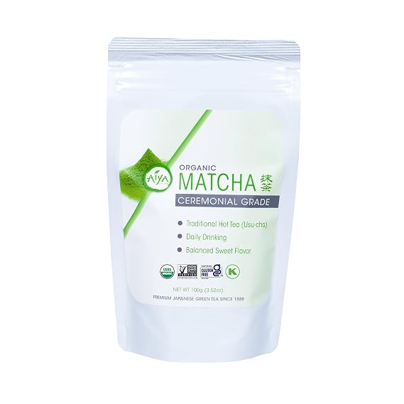 Aiya Certified USDA Japanese Organic Ceremonial Grade Matcha Green Tea Powder, 100g Bag (3.53 oz.)