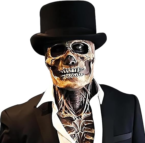 Full Head Skull Mask, Scary Skeleton Latex Costume Mask for Cosplay, Halloween, Dance, Carnival, Masquerade, Party