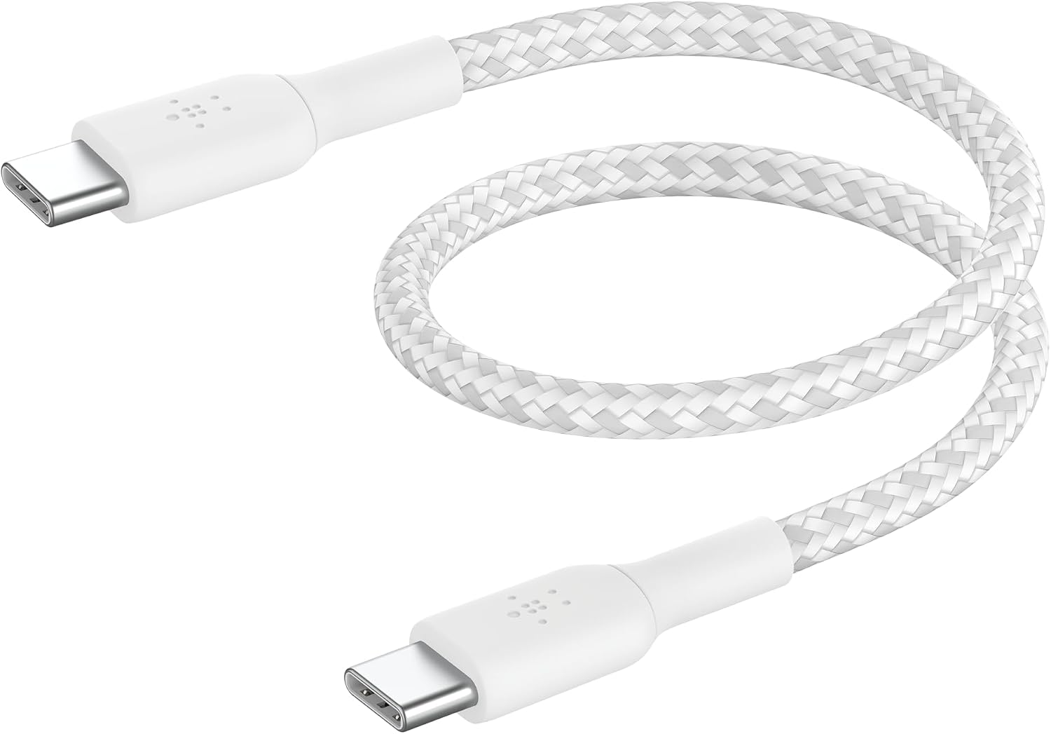 Belkin BoostCharge 0.5ft Braided USB-C to USB-C Cable for iPhone 16, iPhone 16 Pro, iPhone 16 Pro Max, iPhone 16 Plus, iPhone 15, Galaxy S24, S23, Note10, Pixel 9, Pixel 8, iPad Pro & More - White