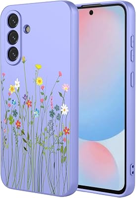 Phone Case for Galaxy A56 Case, Samsung A56 Case Shockproof Flexible Bumper TPU Soft Case Flower Pattern Phone Cover for Samsung Galaxy A56 Purple Flower