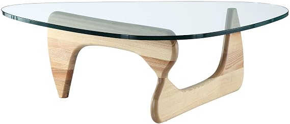 eMod - Mid-Century Modern Coffee Table Triangle Glass Top Natural Base