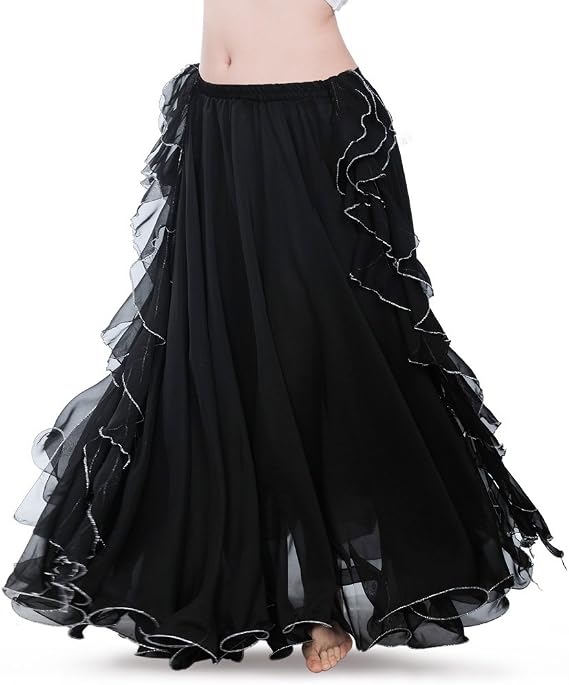 ROYAL SMEELA Chiffon Belly Dance Skirt Slit Bellydance Skirts Tribal Belly Dancer Costumes for Women Carnival Outfit