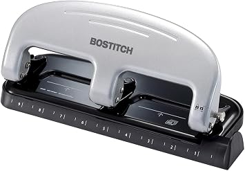Bostitch Office EZ Squeeze 3-Hole Punch, 20 Sheet Capacity, Reduced Effort, No Jam Technology, Silver