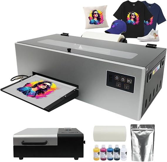 DTF Printer L805 A4 DTF Transfer Printing Machine, Direct to Film Printer with White Ink Circulation System and Semi-Automatic Cleaning, DIY Print for Multiple Fabrics (Printer+Oven+Software)