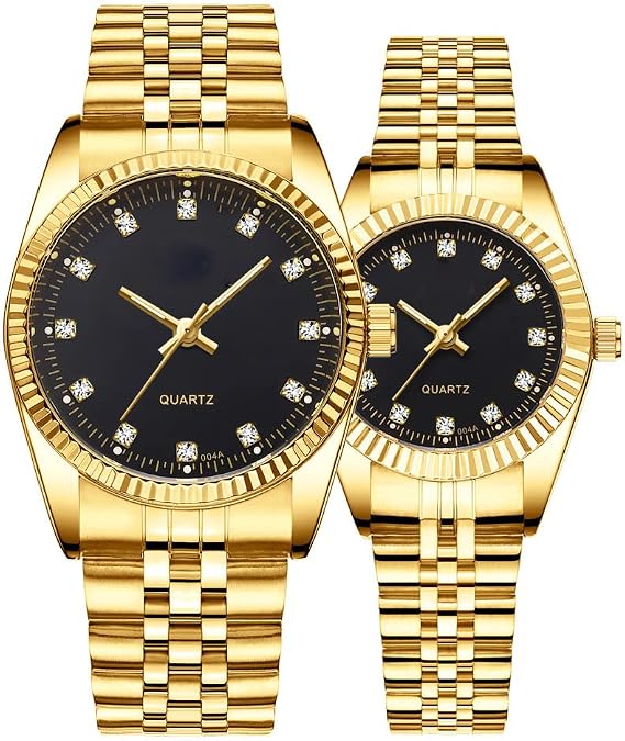 SENRUD Couple Watches Fashion Silver Stainless Steel Pair Watches Men and Women Matching Quartz Wrist Watches Gifts Set of 2
