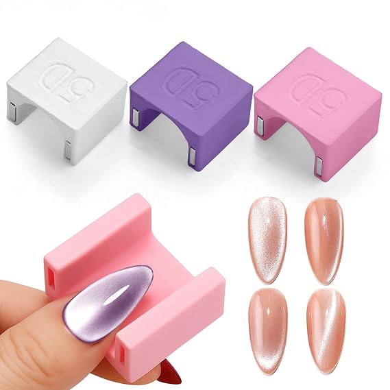 5D Nail Magnet Tool Only (No Ball Magnet) - Cat Eye Magnet with Non-Slip Finger Stand, U-Shaped Strong Magnetic Tool for Beginners, DIY Home Salon Manicure Set (HJ-NAT278-Purple)